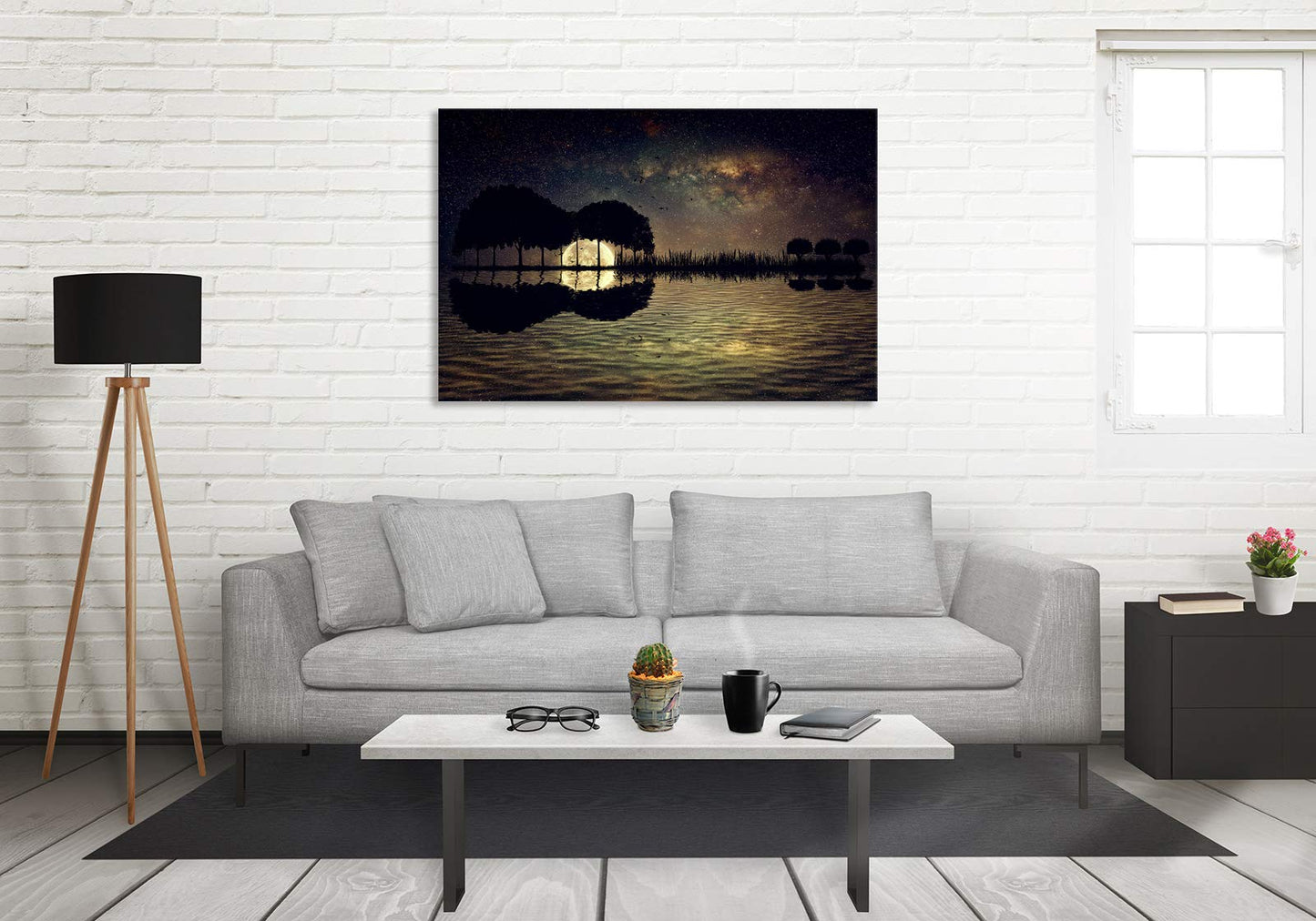 Urttiiyy Abstract Guitar Trees Arranged in a Shape of a Guitar on a Starry Sky Background in a Full Moon Night Guitar Canvas Wall Art Modern Home Music Decor Framed Ready to Hang
