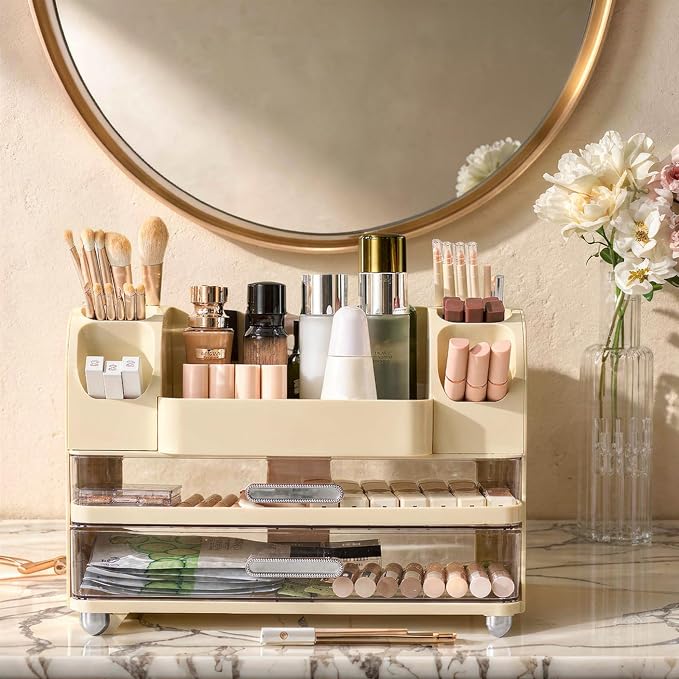 Large Makeup Organizer Countertop with Drawers, Make Up Organizer for Vanity, Makeup Storage Organizer Countertop Makeup Organizers for Skincare, Cream