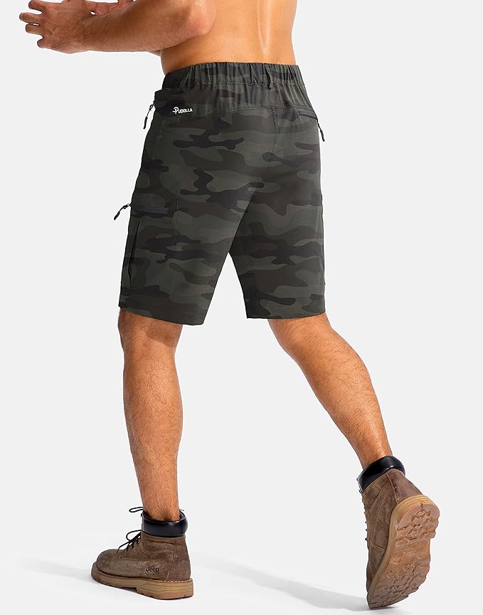 Pudolla Men's Hiking Cargo Shorts 9" Lightweight Outdoor Work Shorts for Men Travel Golf Camping Casual with 5 Zipper Pockets