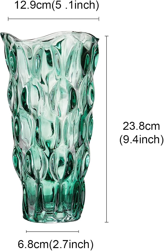 CEMABT 9.5inch 3.4 lb Glass Vases for Flowers Unbreakable Thickened Morden vase for Tables Centerpieces,Colorful,Vintage and Clear Rose Large Flower vases for Bouquet Unique Gifts（Green）