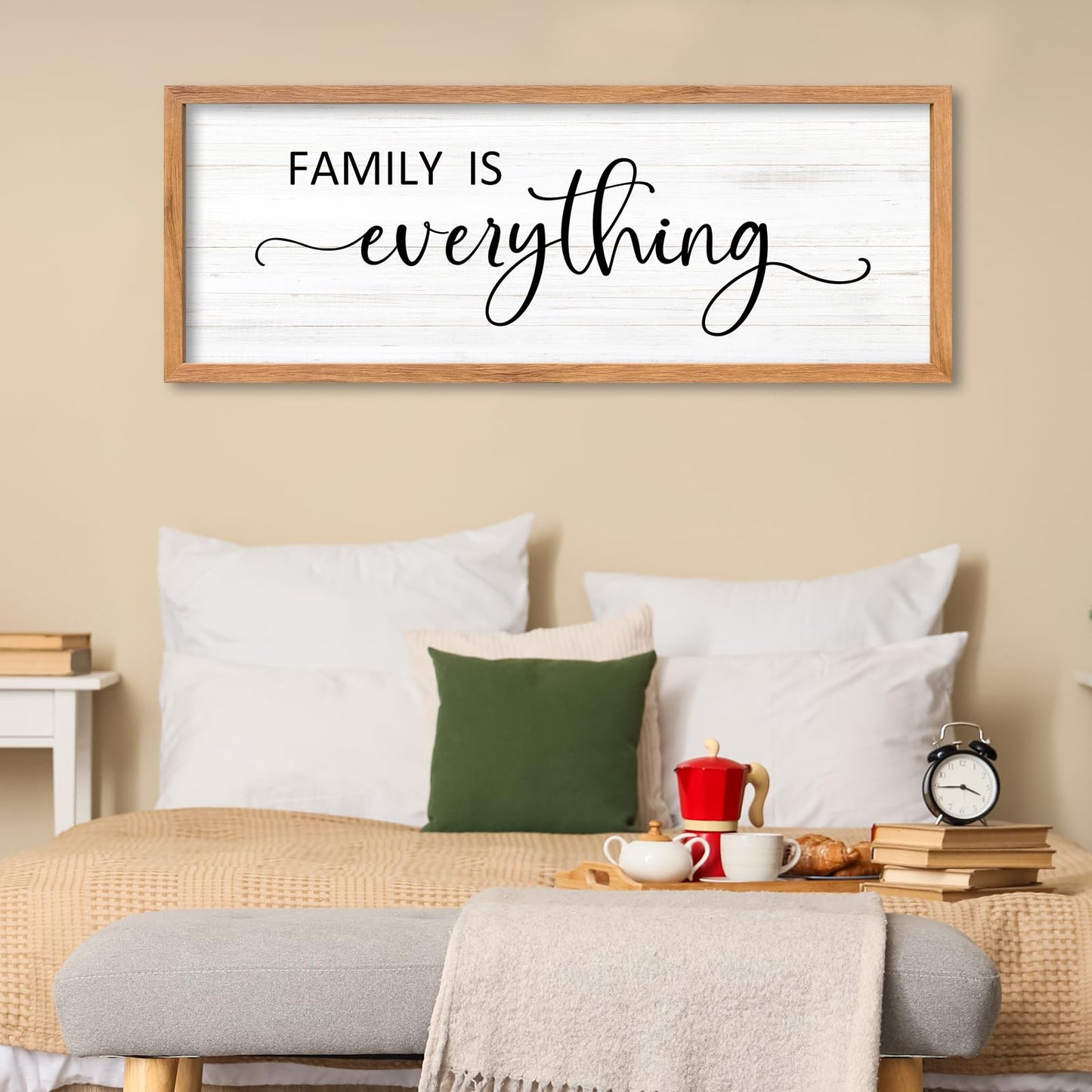 AuraPeak Family Is Everything Wall Decor Rustic Dining Room Sign for Horizontal Home Living Room Entryway Hallway Wood Hanging Plaque Wall Art Decoration (Wood 40"×15")