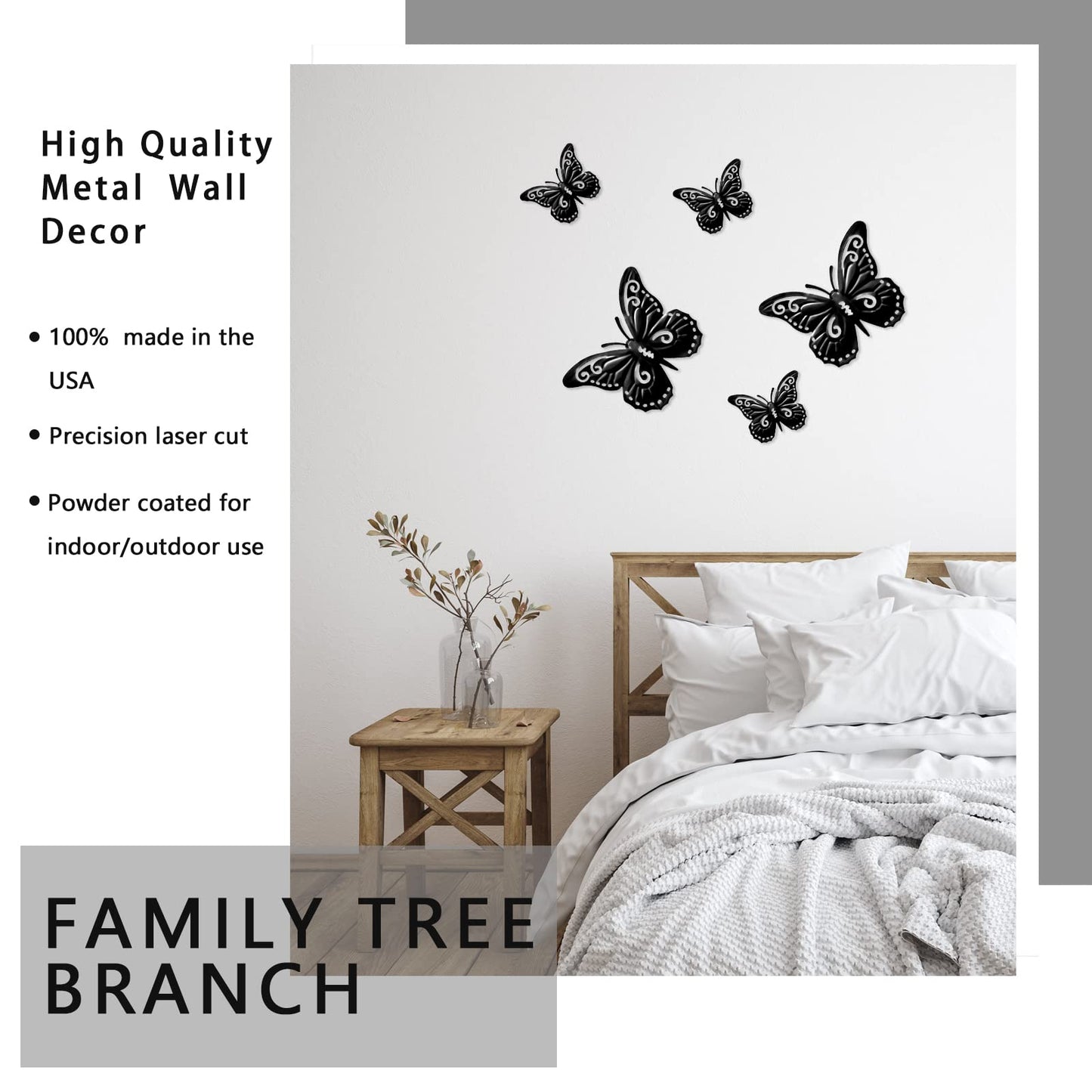 Moxweyeni 5 Pcs Butterfly Metal Wall Decor Black Butterfly Metal Wall Art Hanging Decor 3D Boho Butterflies Decoration Modern Farmhouse Rustic Walls Hanging for Bedroom Room Kitchen Indoor Outdoor