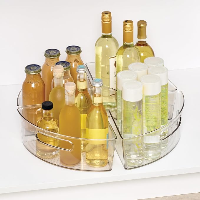 iDesign Plastic Lazy Susan Cabinet Storage Bin, 1/4 Wedge Container for Kitchen, Pantry, Counter, BPA-Free, 12.5 in x 6.75in x 4in Set of 4, Clear