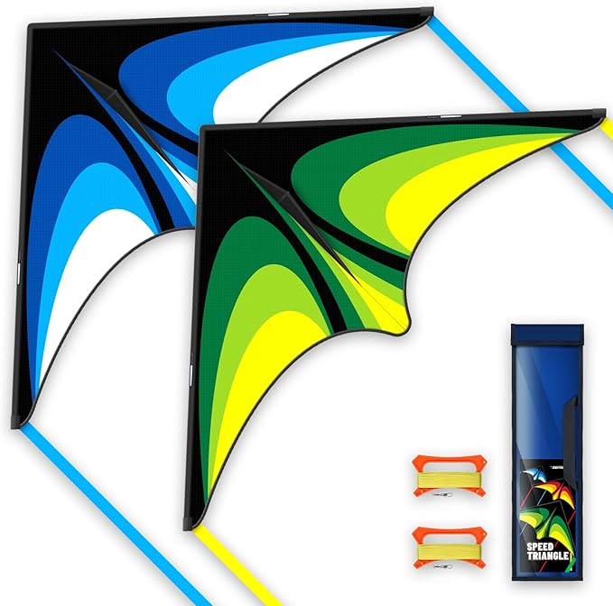 Two Piece Large Delta Kite for Kids & Adults Easy to Fly,Beach Trip Outdoor Games Single Line String with Tail,Easy Flying Colorful Life Delta Huge Kite(Green+Blue, 2)
