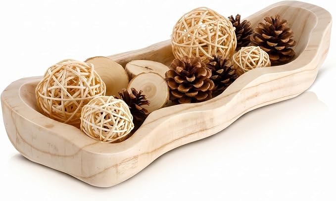 Nuogo 1 Pack 14 Inch Wavy Edge Dough Bowl Large Size Wood Rustic Dough Bowl Decorative for DIY Farmhouse Home Supplies Kitchen Decoration (Color of Wood)