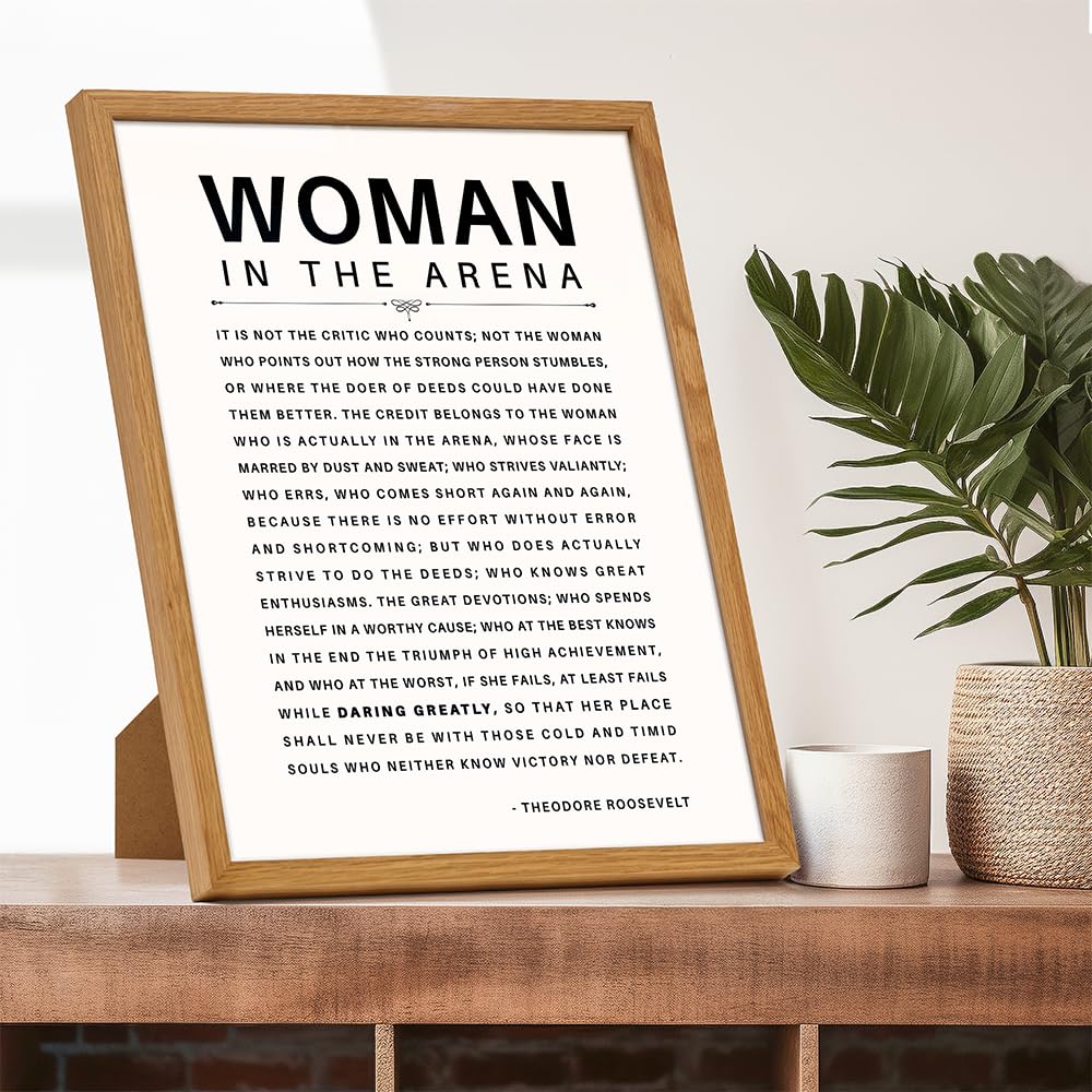 LARGE 11X14 FRAMED - Man/Woman In the Arena - Teddy Roosevelt Poster - Positive Quotes - Motivational Inspirational Wall Art Decor - Uplifting Gift for Women, Feminist, Entrepreneur - Daring Greatly