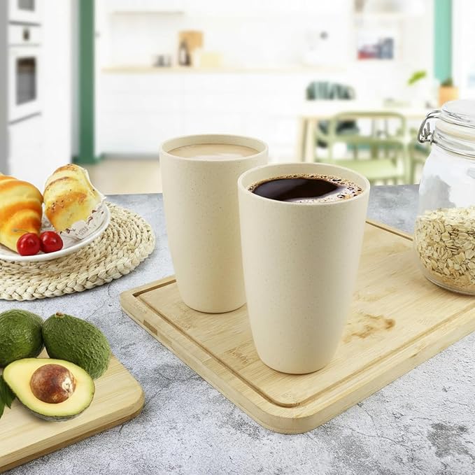 Wheat Straw Cups 20 OZ Large Capacity Set of 6, Unbreakable Drinking Cups Reusable, Alternative to Plastic CupSet, Dishwasher Safe Cups for Kitchen Water Tumblers (Beige)
