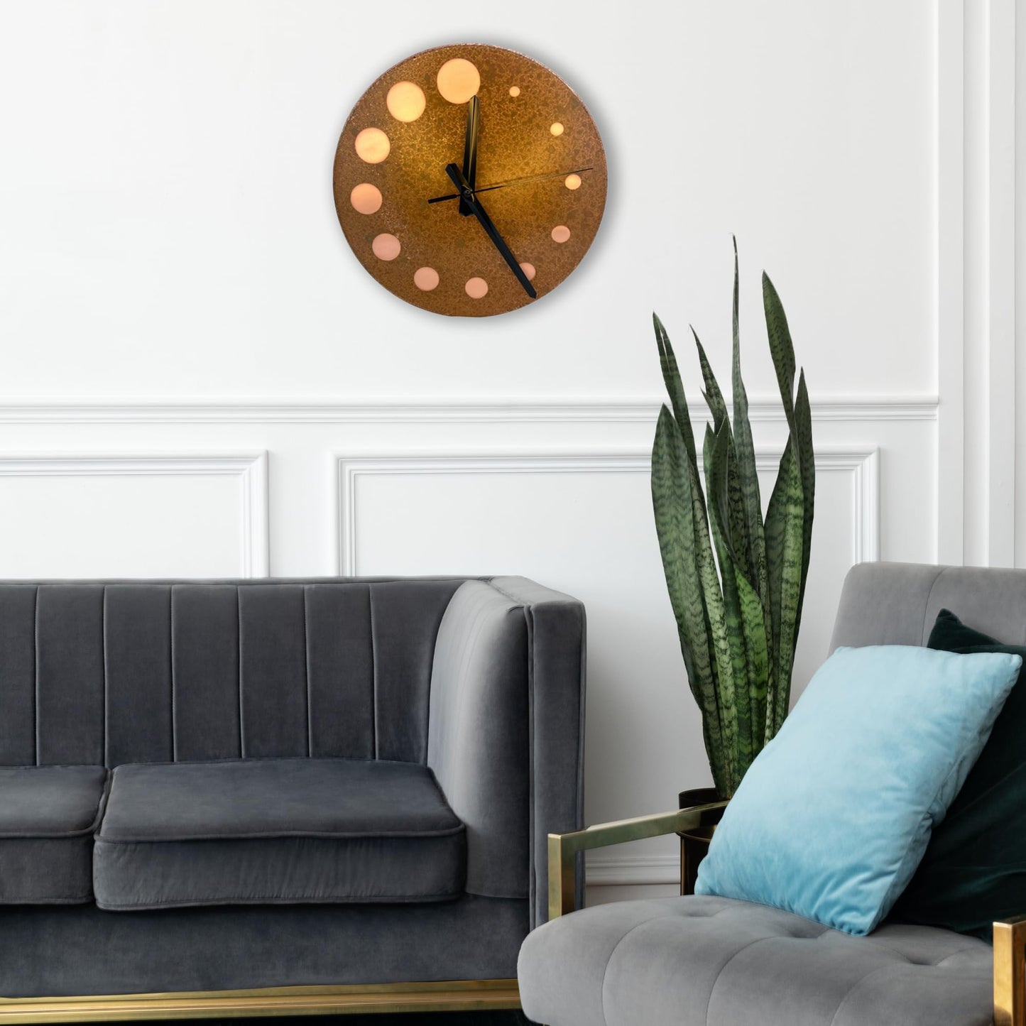 nooc art Handmade Pure Copper Wall Clock for Home Decoration, Decor Clock for Living Room, Bedroom and Kitchen, Rustic Decorative Mural Clock Art for Farmhouse (Circles of Time, 11)