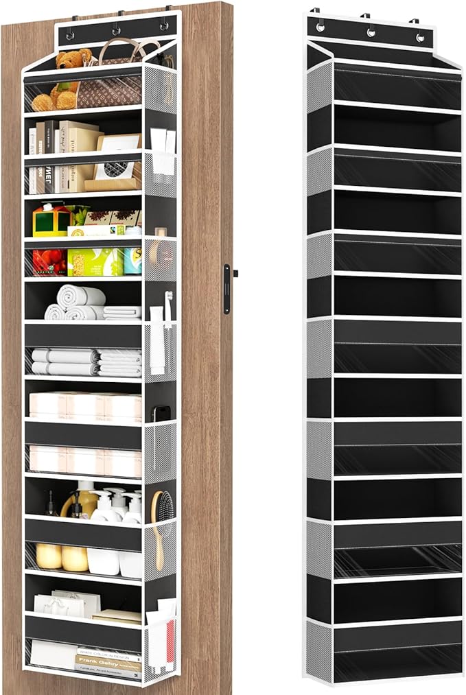 Mefirt Over The Door Organizer, 7 Tier Door Hanging Organizers with 7 Large Pockets 12 Side Pockets, Behind Door Storage Hanging Shelves for Closet Bathroom Bedroom Nursery