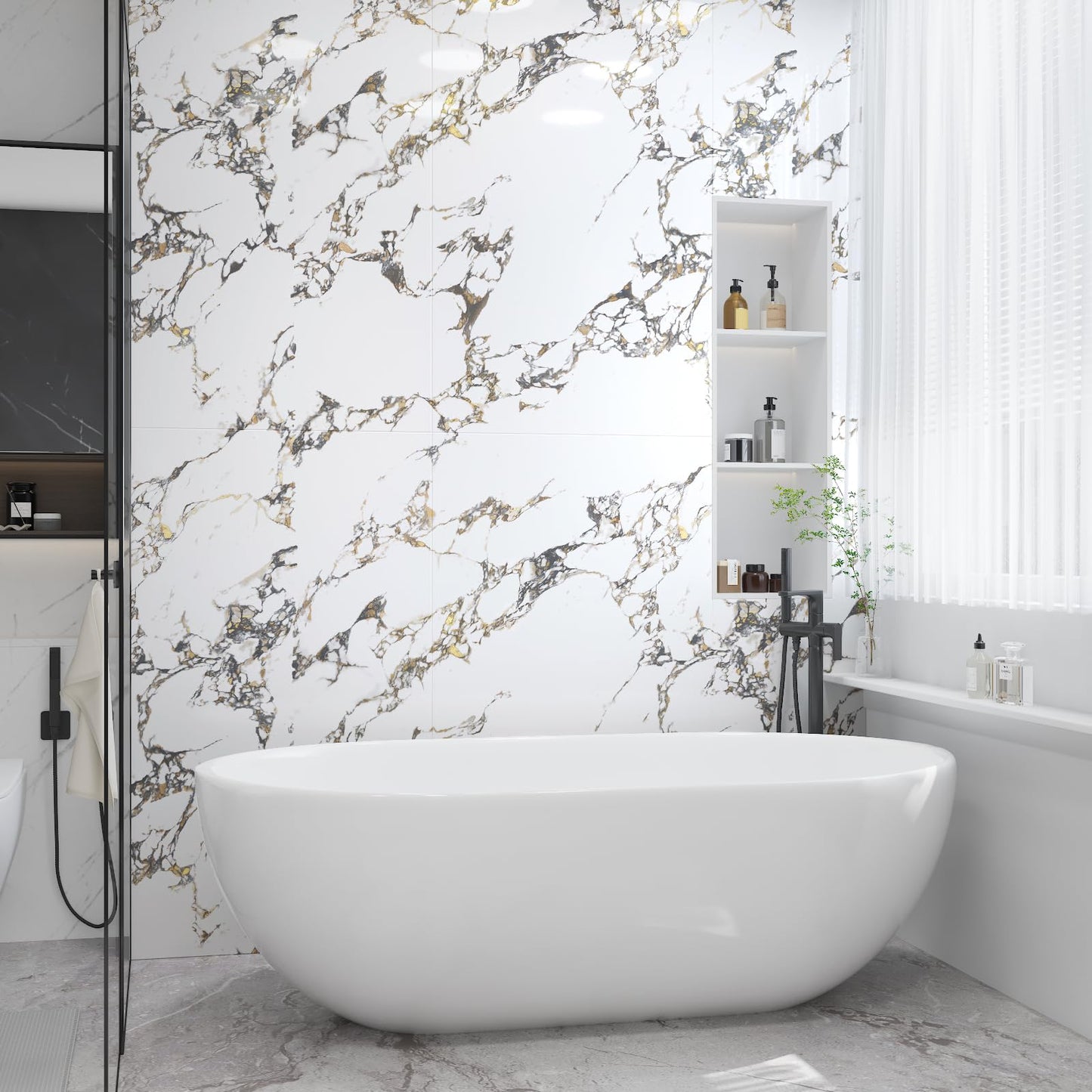 White Gold Marble self adhesive Contact Paper kitchen Granite Countertops peel and stick Wallpaper 118x16inch Removable sticky laminate Wall paper Vinyl Wrap Counter top cabinet decor table desk