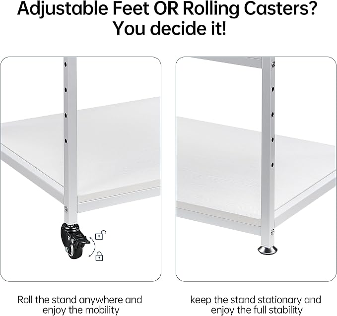 Fannova White Printer Stand, 23.6 x18.9 x 30 Inches Big Size Printer Table with Adjustable Shelf, 3 Tier Rolling Printer Cart with Wheels for Home Office Storage and Organization