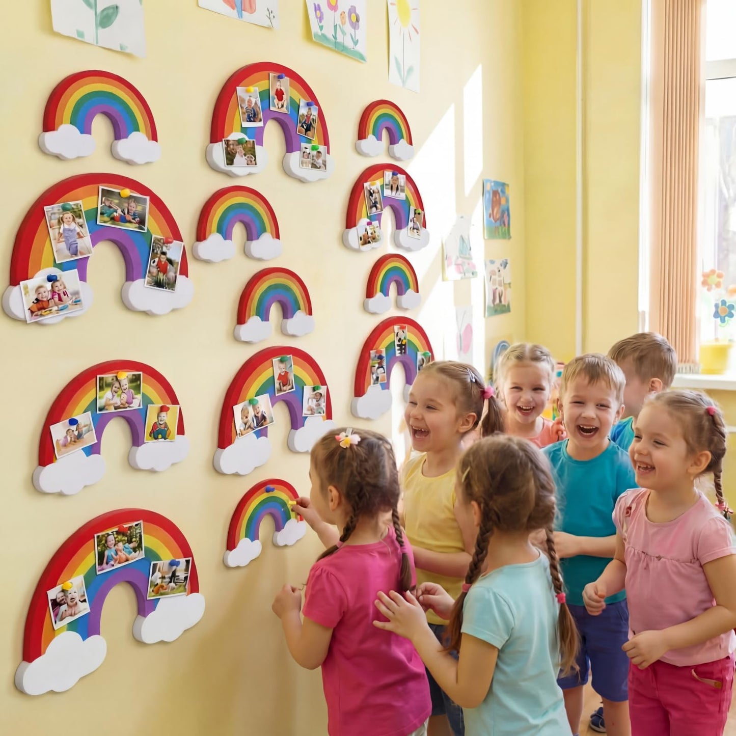 YooNotee 12 Pcs Rainbow Felt Wall Decor Rainbow Bulletin Board 3 Size Bohemian Nursery Decor Wall Hanging Supply for Nursery Bedroom Living Room Home Dorm Art