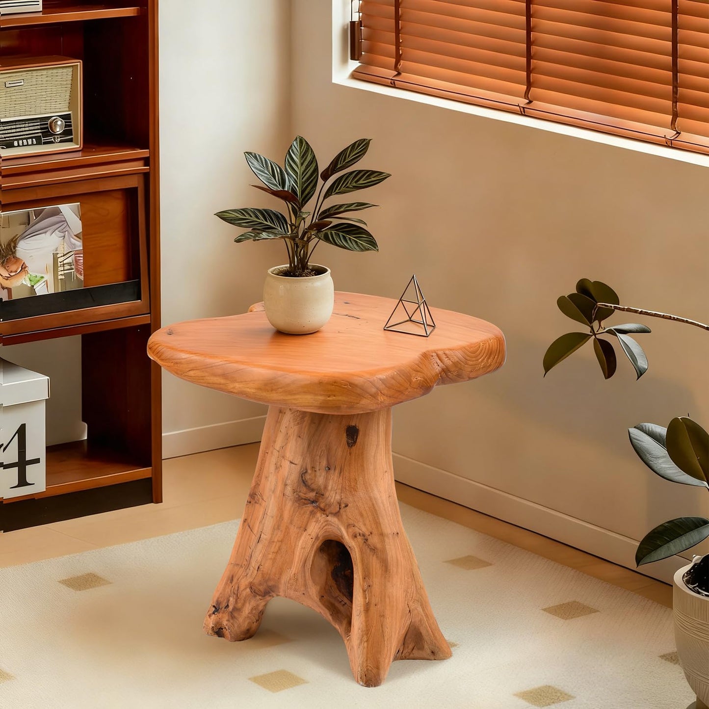 GJRIEFD Small Side Table, Freeform Live Edge Wood Stool, Unique Design Natural Plant Stand for Patio, Garden, Yard, Living Room, Bedroom