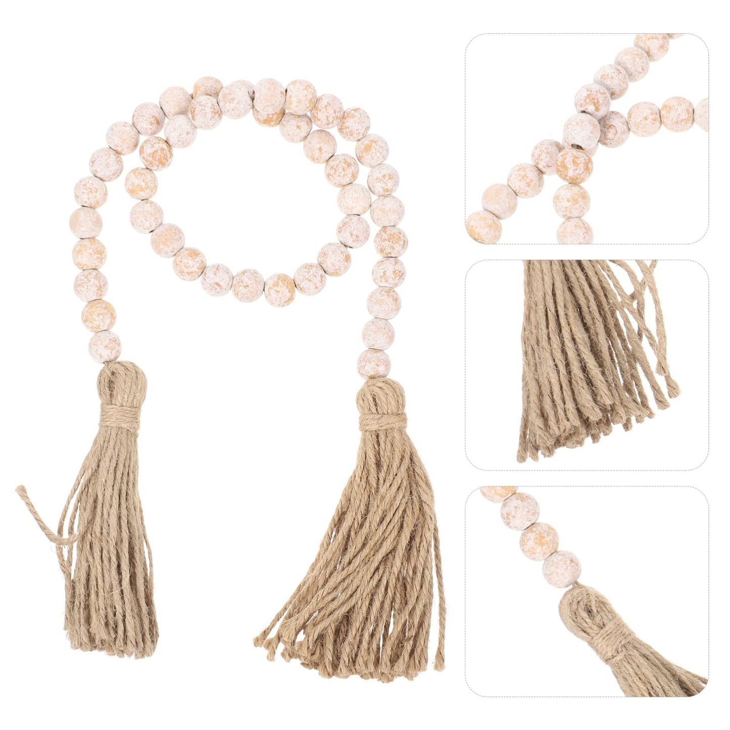 IMIKEYA Wooden Beads Garland: Farmhouse Wood Bead Garland with Tassels Boho Wall Hanging for Home Decor Tiered Tray Rustic Wood Prayer for Coffee Table Decor