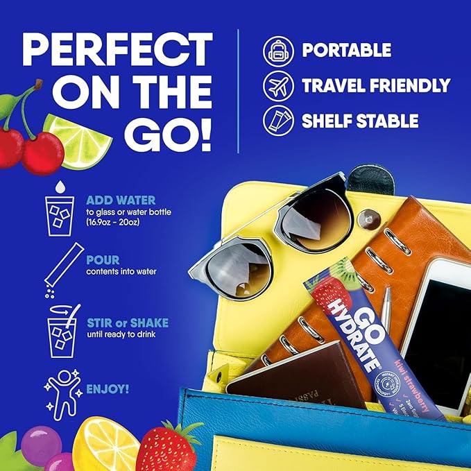 GoHydrate Instant Hydration Powder Packets - Low Sodium Electrolytes Drink Mix - Natural Hydration Support, Sugar Free Electrolyte Flavored Powder Drink with Vitamin D, 30 Packs, Passion Fruit