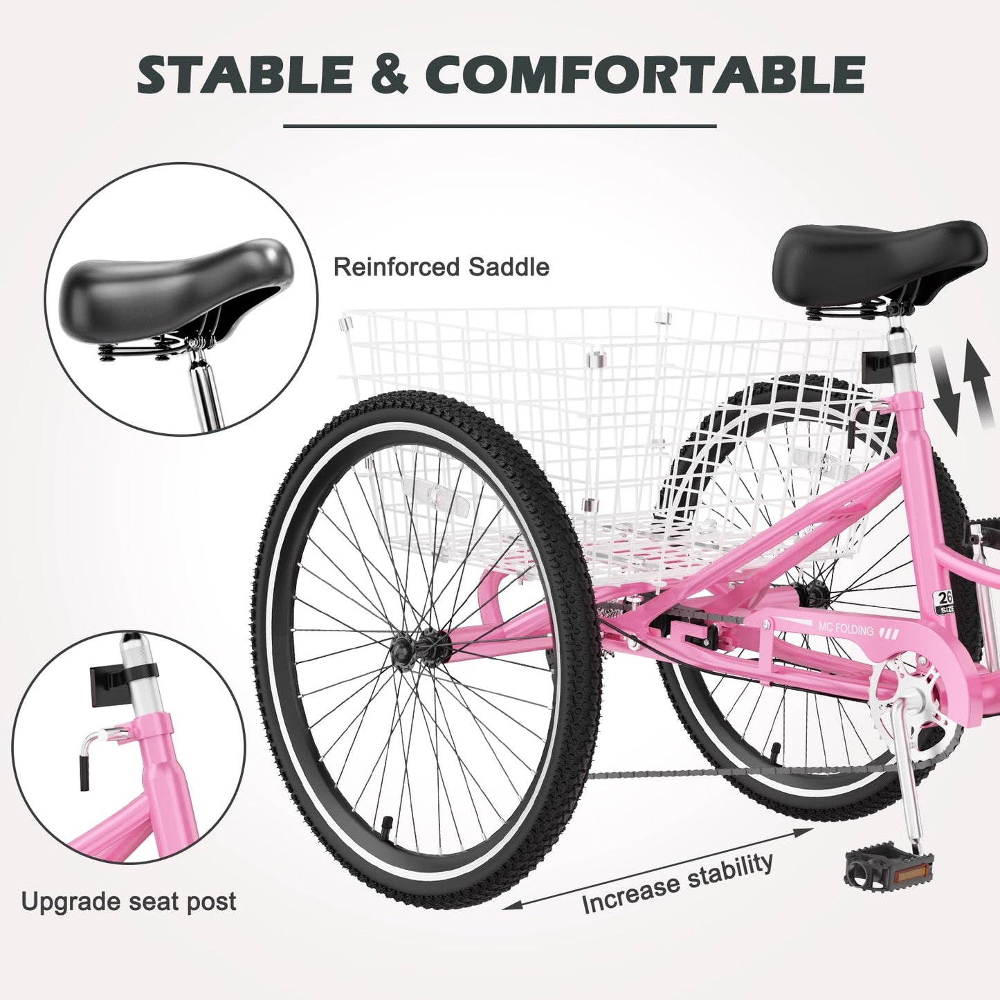 ABORON Adults Tricycle, 3 Wheels Bike for Adult, Tricycle for Adults, Double-Wall Wheel Rims, for Women Men Exercise Outdoor Sports