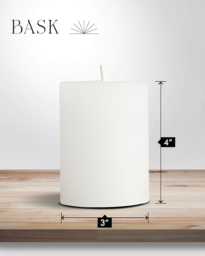 Mottled Pillar Candles by Bask - Set of 8-3" x 4" Dripless Unscented Candles in White for Home Decor, Relaxation & All Occasions
