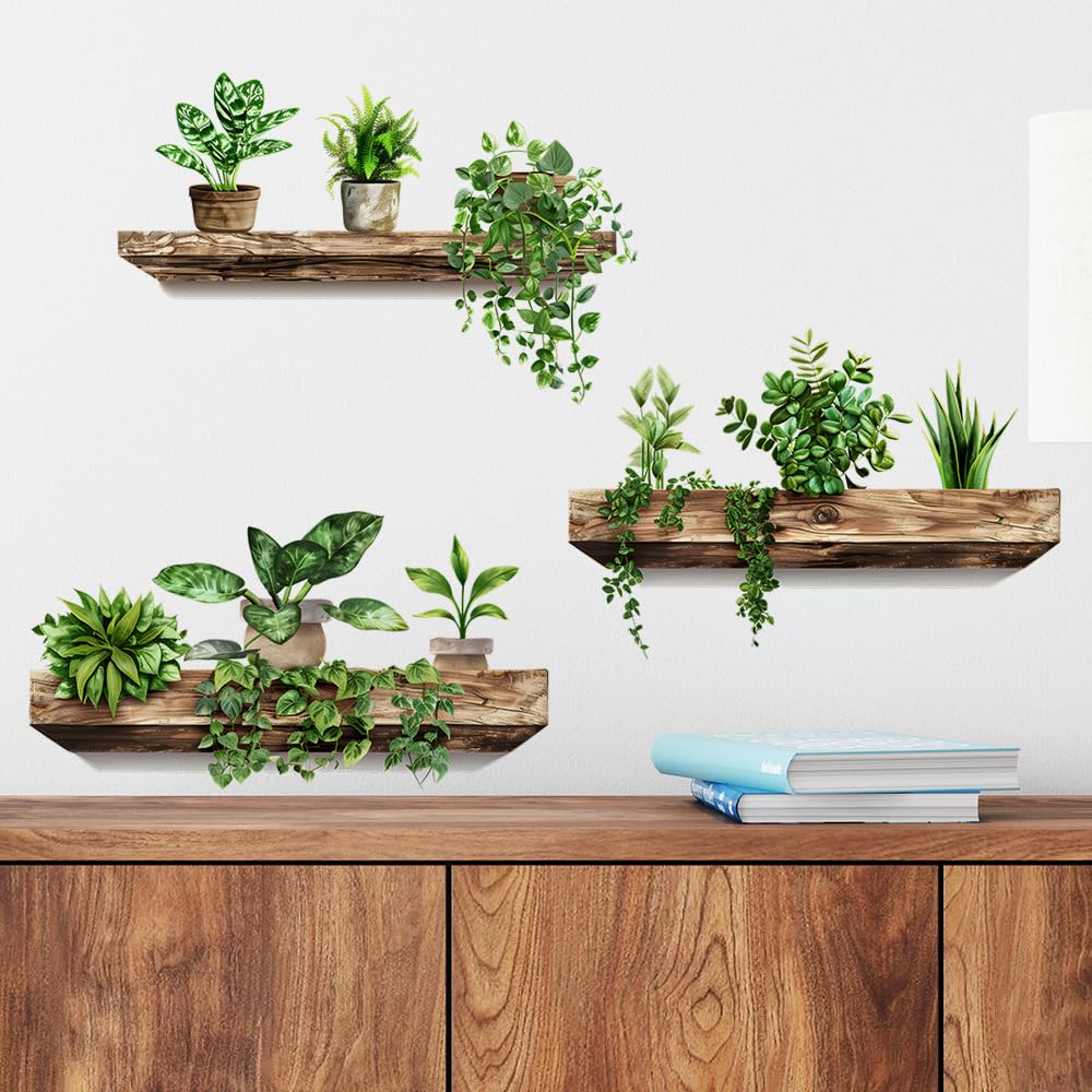 iMagitek 3 Pack 3D Potted Plants Wall Stickers Removable Tropical Nature Plants Wall Decals for Living Room Bedroom Kitchen