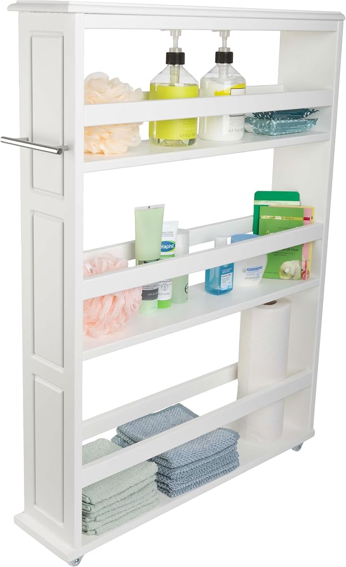 Lavish Home 3-Tier Slim Rolling Storage Cart - 25” x 5.7” Narrow Rolling Cart with Handle and Wheels for Bathroom, Laundry Room, and Kitchen Organization - Pull-Out Home Organizers (White)