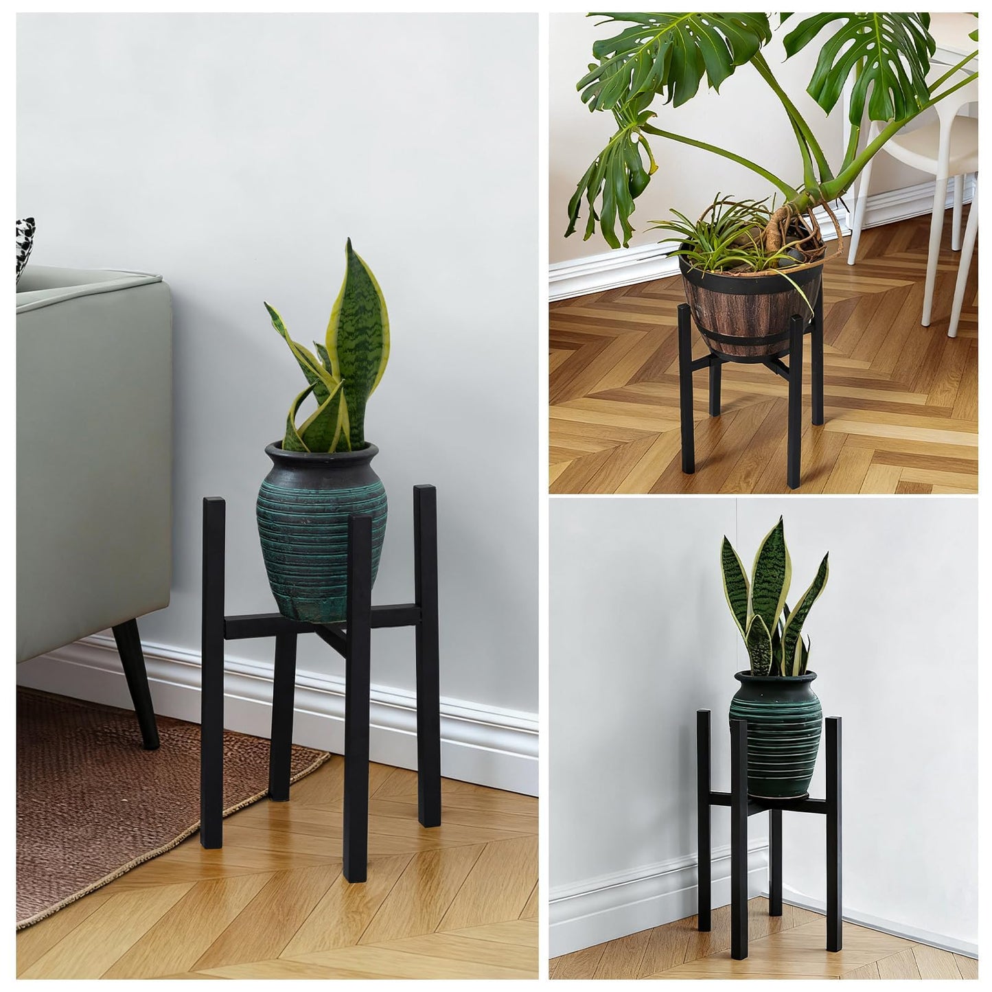 Rioneta Adjustable Plant Stand Indoor Outdoor, Metal Plant Stand 9 to 15 Inches, Mid Century Modern Floor Flower Pots Stand, Plant Holder for Home Garden Decor Load Bearing 160 LB Black