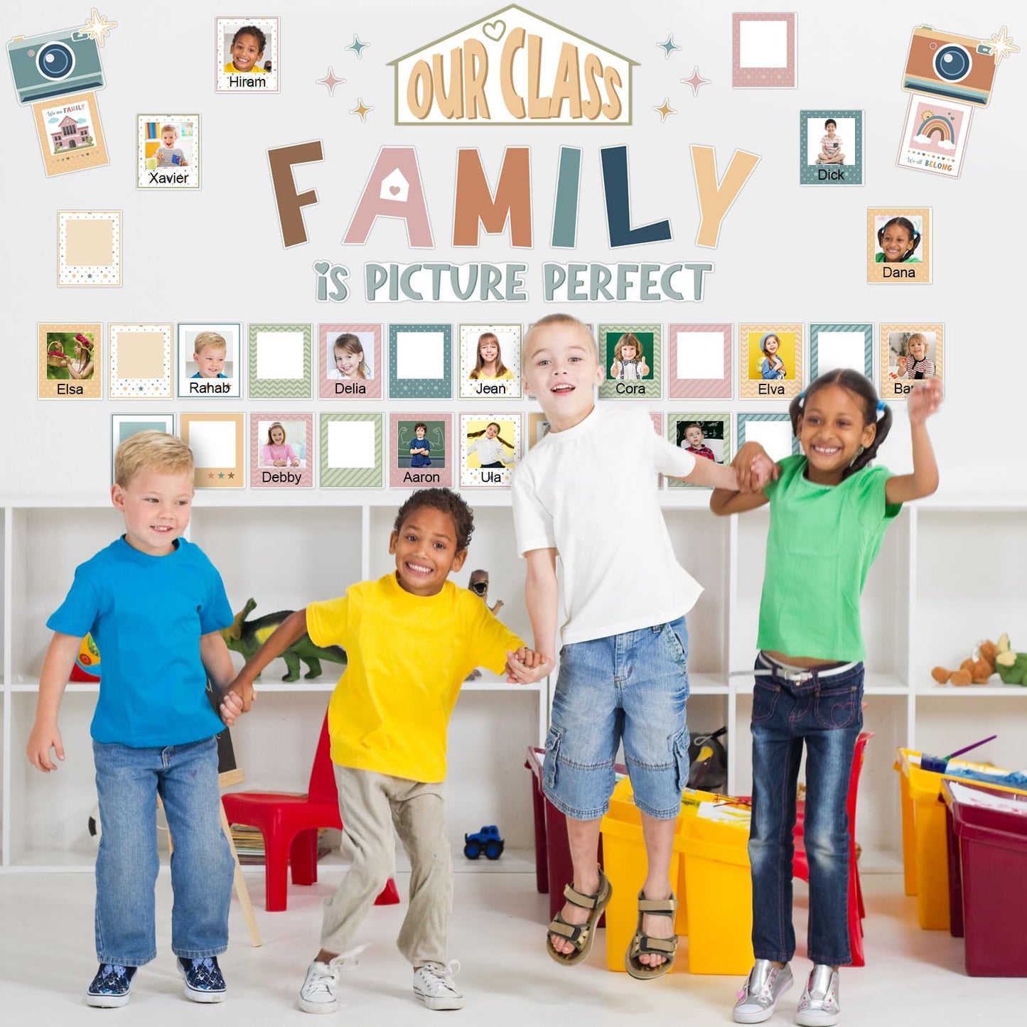 Watersay 52 Pcs Boho Bulletin Board Decor for Classroom, Our Class is a Family Picture Frame Bulletin Board Set for Teachers Chalkboard School Home Door Decor
