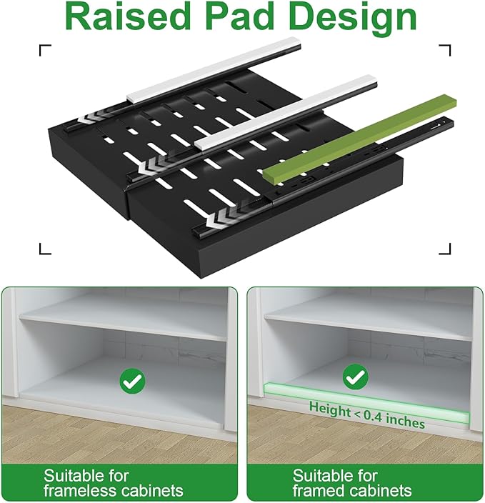 PAKETA 2 Pack Expandable Pull Out Cabinet Organizer, 21'' Deep Pull Out Drawers for Cabinet, Upgrade 3 Slide Rails Sliding Drawer for Cabinets with Adhesive Nano Film (Black, 21"D X 12-20"W)