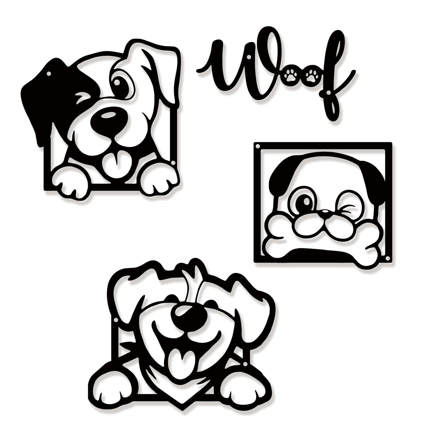 Rajukit 4-Piece Cartoon Metal Dog Wall Art Set, Dog Lover Gift for Indoor Home Décor, Playful Woof Design for Living Room, Bedroom, Office & Kitchen