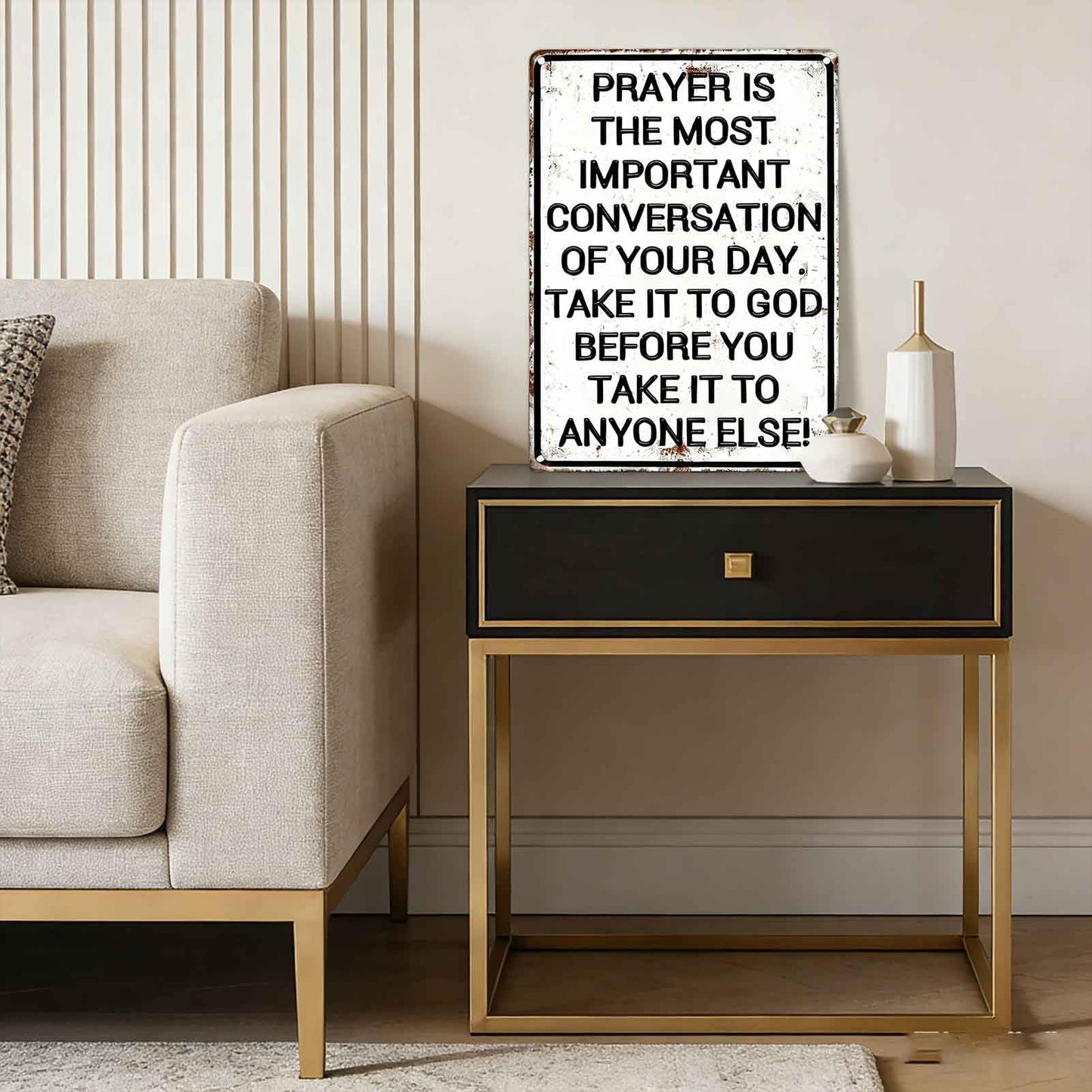Christian Prayer Metal Wall Art Prayer Is The Most Important Conversation Decor Painting Pictures Black white Signs posters Prints for Interior Outdoor Room Home Nook Study Decoration 8x12In