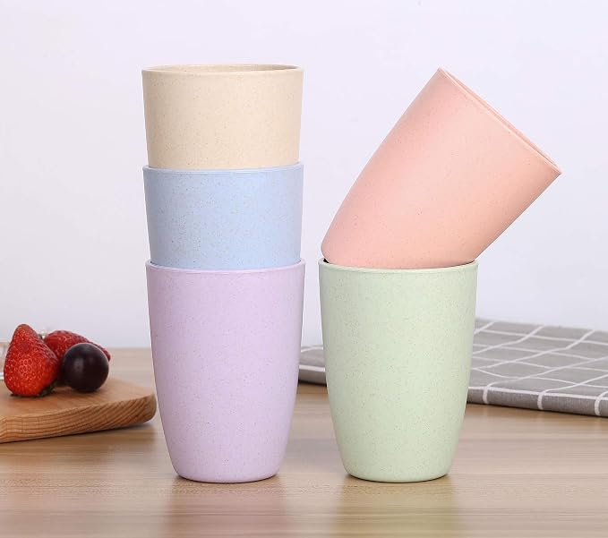 Wheat Straw Reusable Cup (12 oz) - Unbreakable Drinking Glasses Sets of 6 - Dishwasher Safe Tumbler - Lightweight, BPA Free and Eco friendly (6Pcs/Blue)