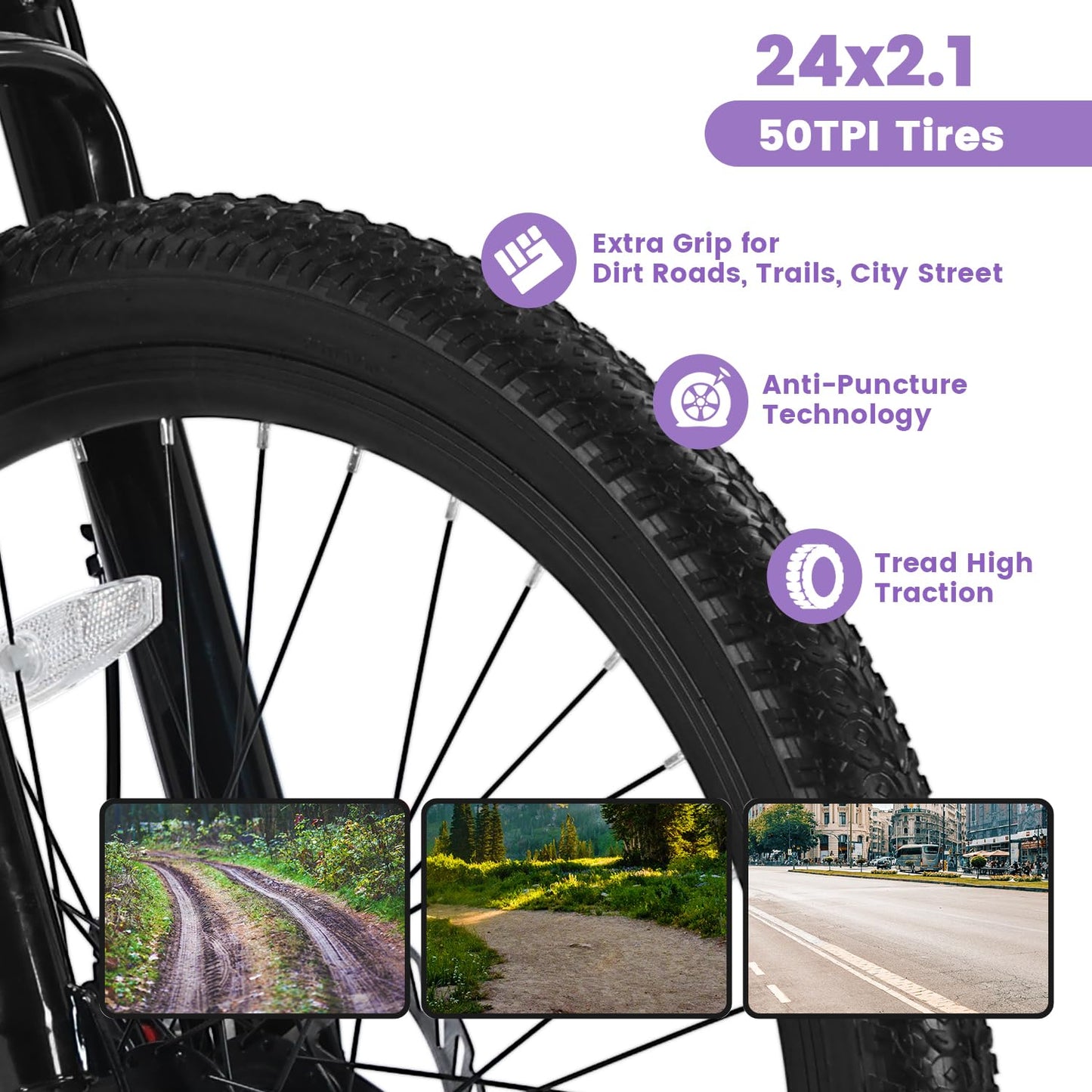 Ecarpat Women's Mountain Bike 24 Inch Wheels, 21-Speed Trail Commuter City Mountain Bikes, 15"/17" Carbon Steel Frame Female Bicycles Disc Brakes Front Fork, White