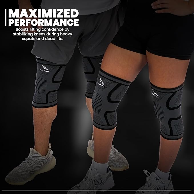 Real Steel Compression Knee Brace for Women & Men 1-Pair Knee Brace for Running Knee Pain, Knee Support Compression Sleeve