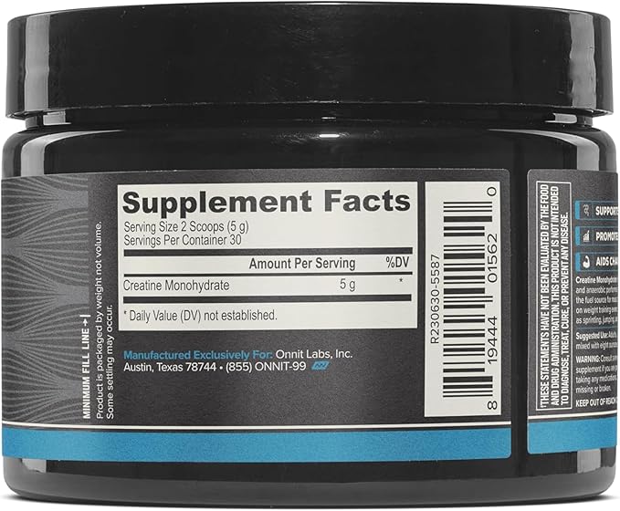 ONNIT Creatine Monohydrate Powder – 5g Premium Creatine for Muscle Strength, Power & Lean Mass, Supports Brain Health & Cellular Energy, Unflavored, 30 Servings, 5.29 oz (3-Pack)