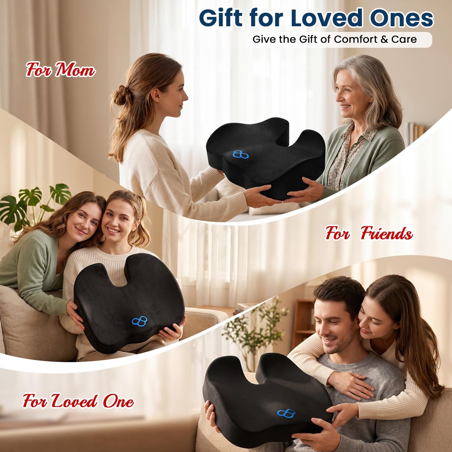 BlissTrends Seat Cushion with Velvet Cover, Thick Memory Foam Cushions for Office Chair, Car Seat, Airplane, Relieving Pressure Tailbone Sciatica Back Pain for Long Sitting, Car Drivers 4.7in Black