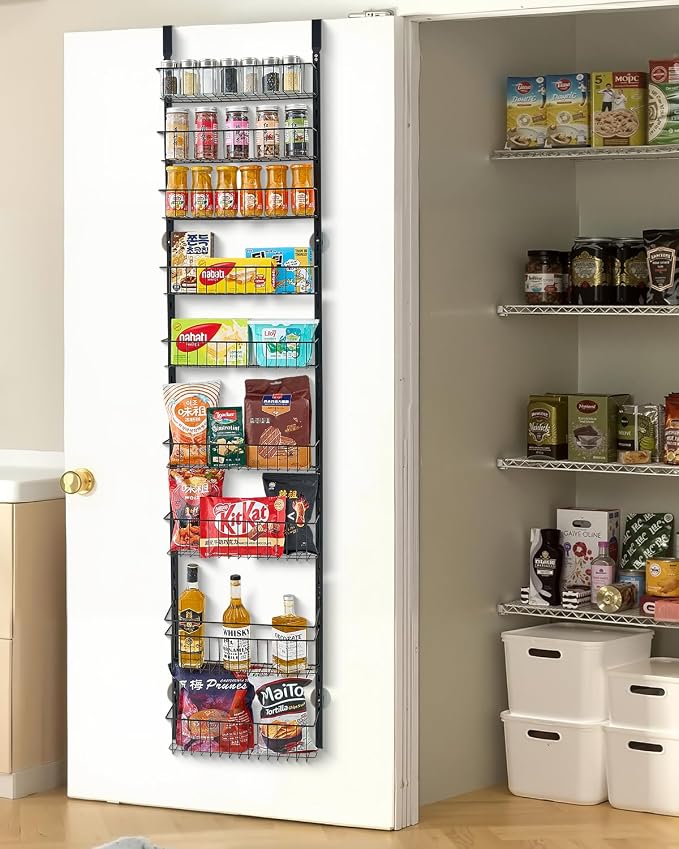 VEVOR Over the Door Pantry Organizer, 9-Tier Pantry Organization and Storage, Heavy-Duty Steel Hanging Spice Rack, Adjustable Wall Seasoning Shelves, for Home Kitchen Laundry Room Bathroom, Black