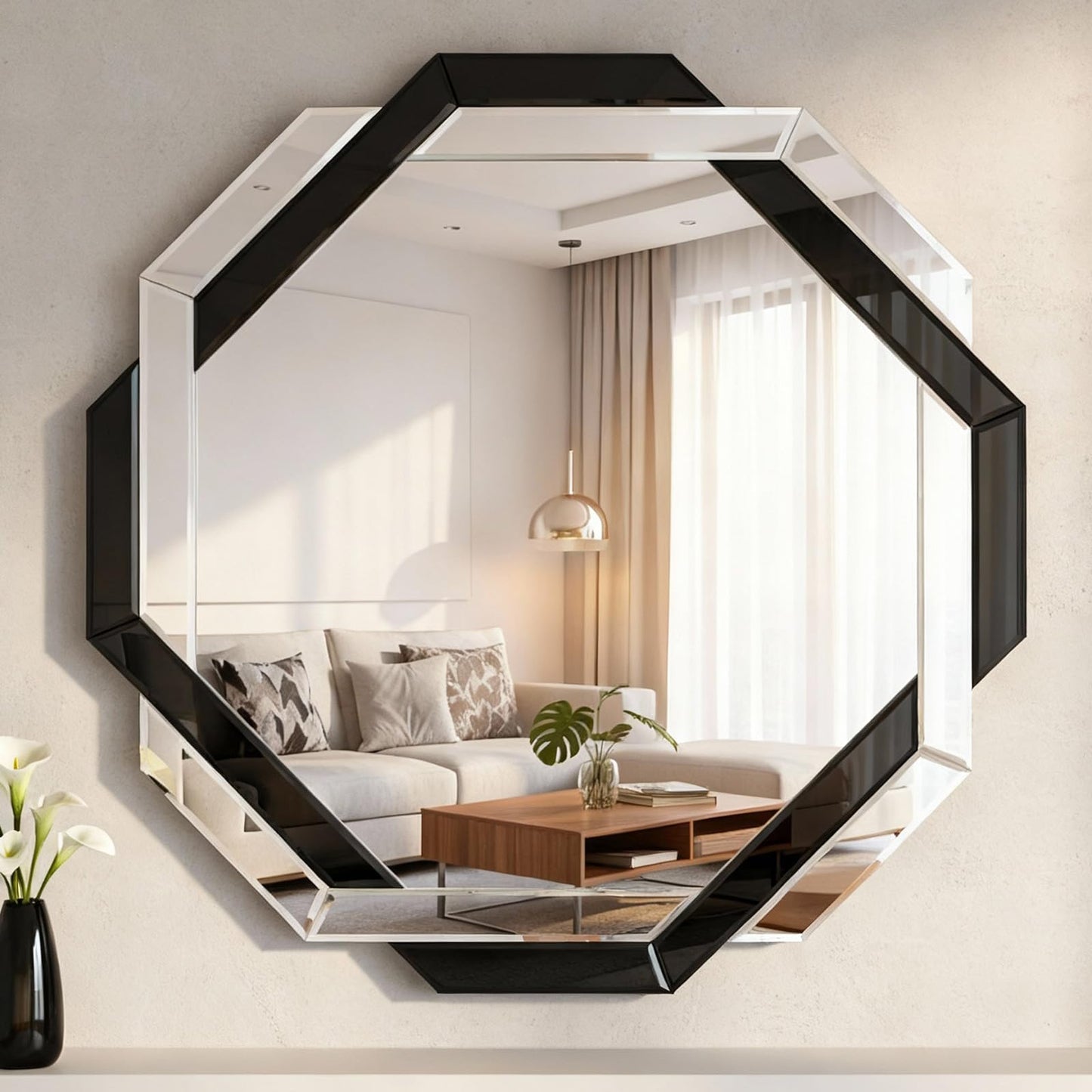 Vercraft Bathroom Mirror Decorative Beveled Edge Frameless Mirror Wall Mirrors Hexagon Silver Polished for Wall Bathroom Vanity Room Bedroom Living Room and Enter Way (30"×30")