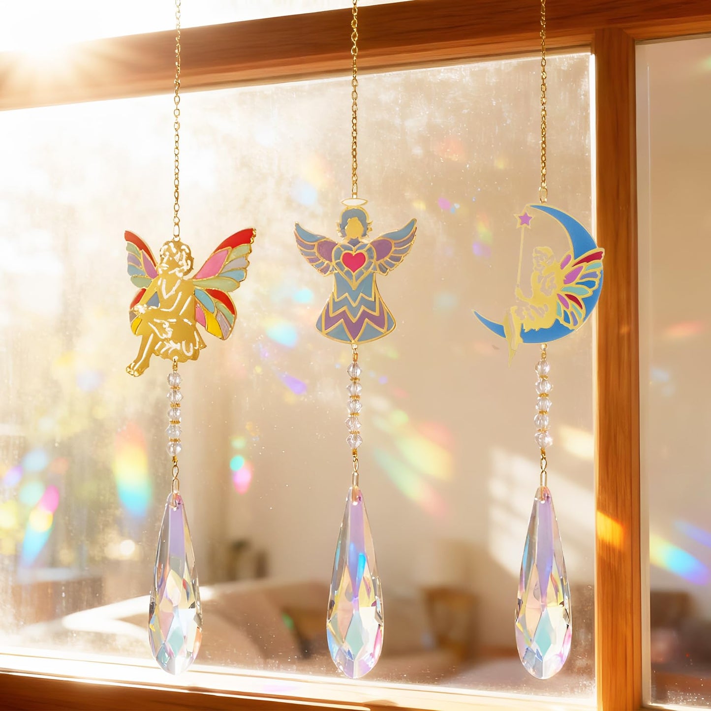 Crystal Sun Catcher Angel Rainbow Maker Hanging Suncatchers Window Decor Christmas Ornaments for Tree Gift for Mom Women Set of 3