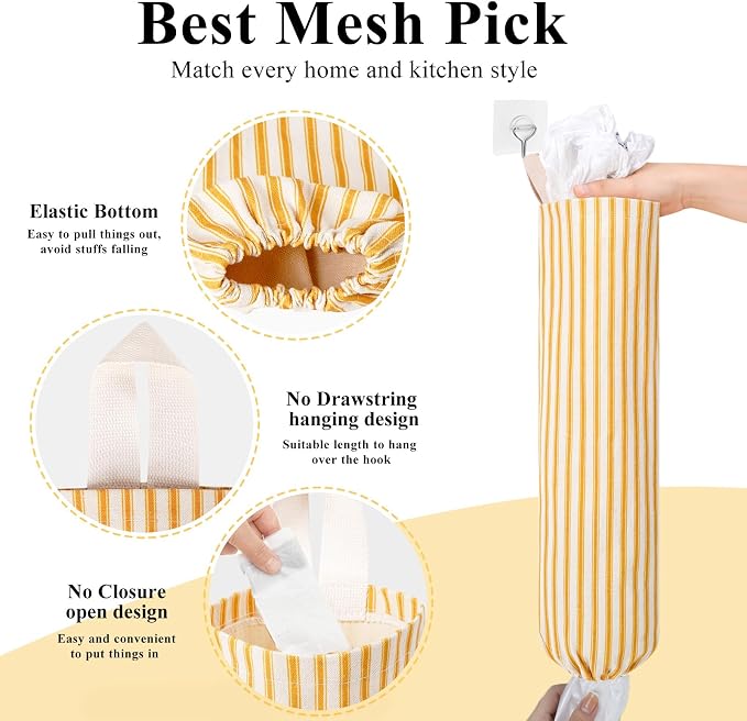 TOGETRUE Plastic Bag Holder, Wall Mount Grocery Bag Holder, Reusable Trash Bags Organizer for Home Kitchen Pantry Decor (Yellow)