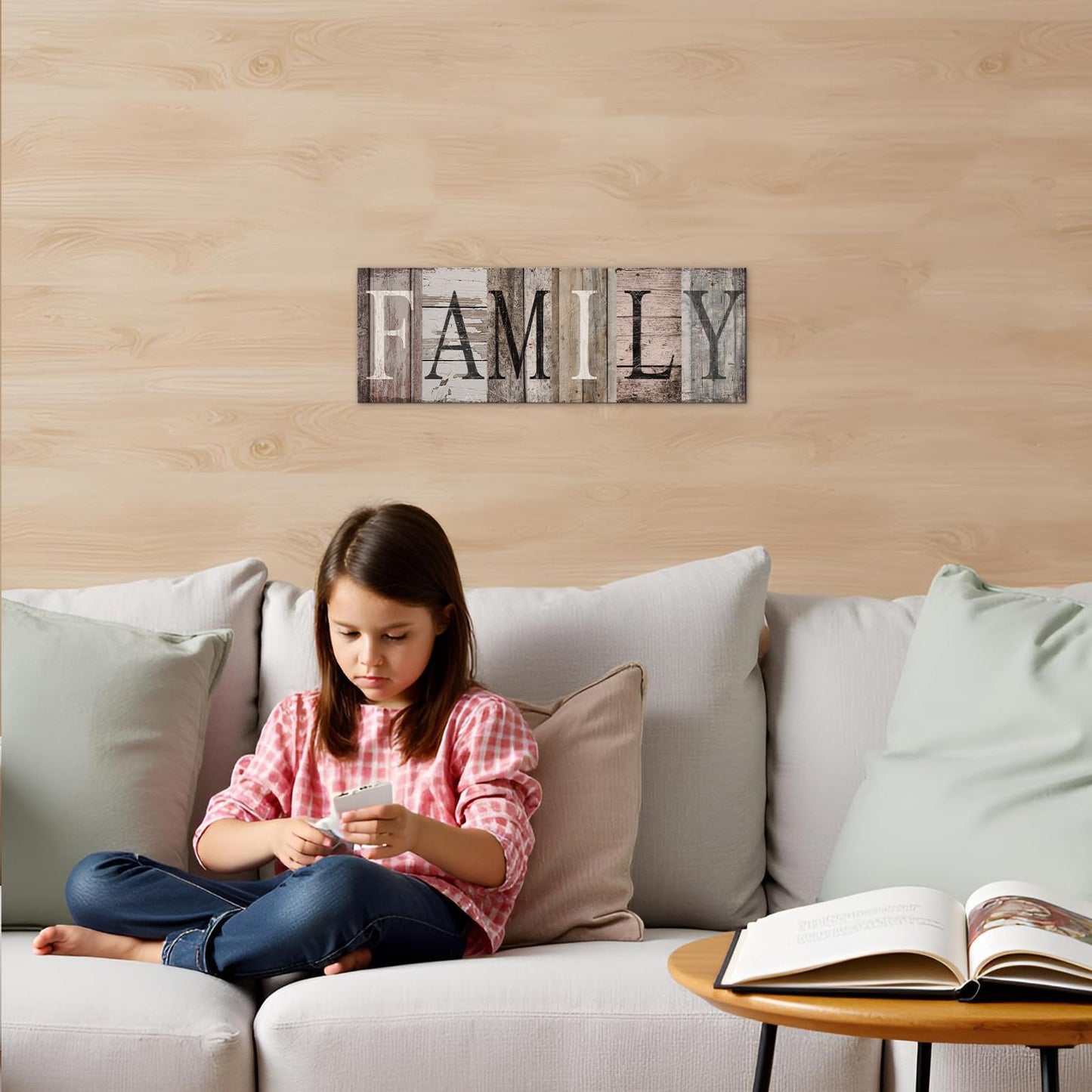 YOUHONG Farmhouse Family Sign Wall Decor with Wooden Frame - Rustic Family Quotes Wall Art for Living Room, Entryway, Bedroom Lightweight Ready to Hang Home Decor (17''W x 6''H)