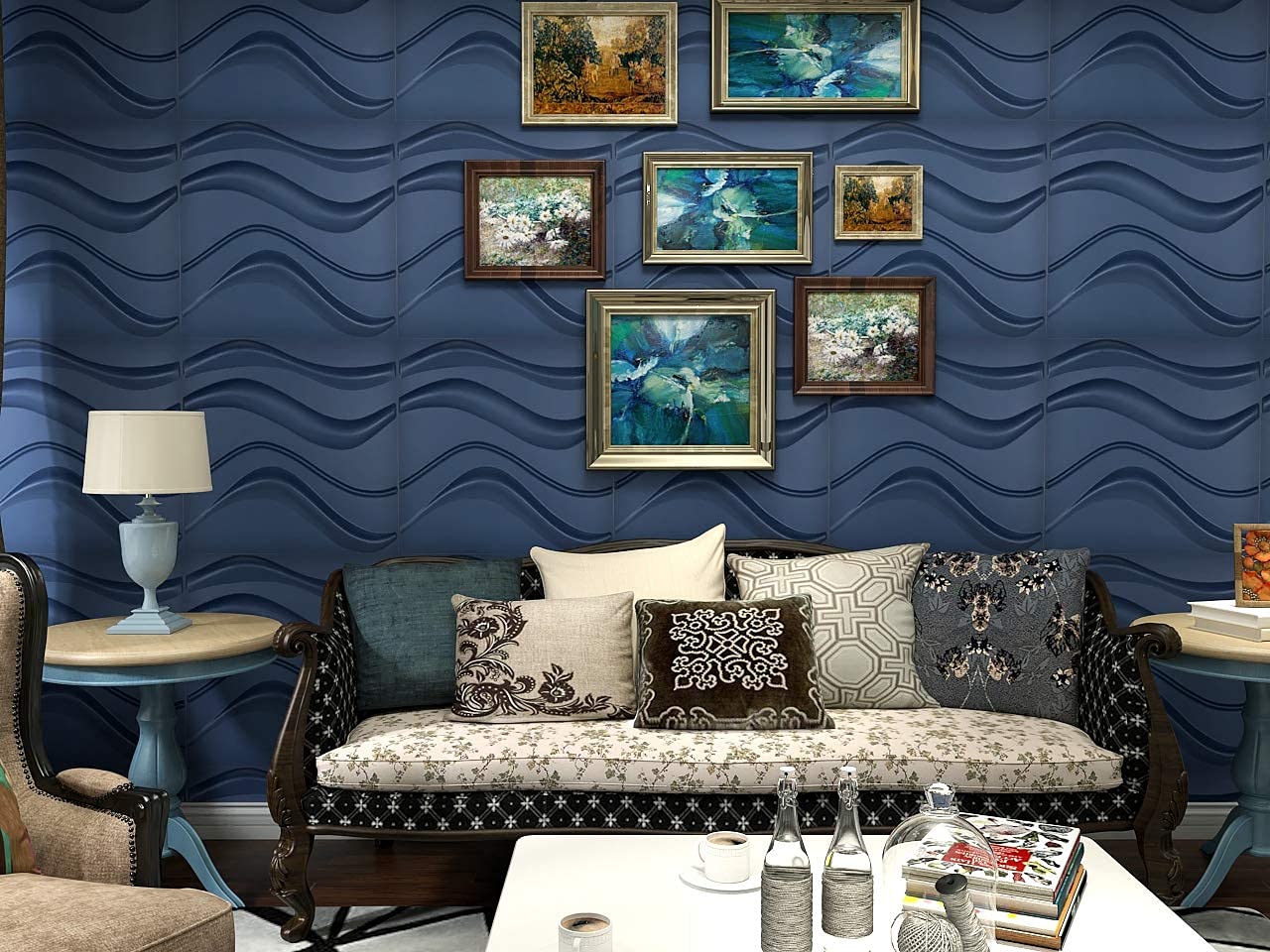 Art3d Navy Blue 3D Wall Panel PVC Slim Wave Covers 32 Sqft, for Interior Wall Decor in Living Room,Bedroom,Lobby,Office,Shopping Mall