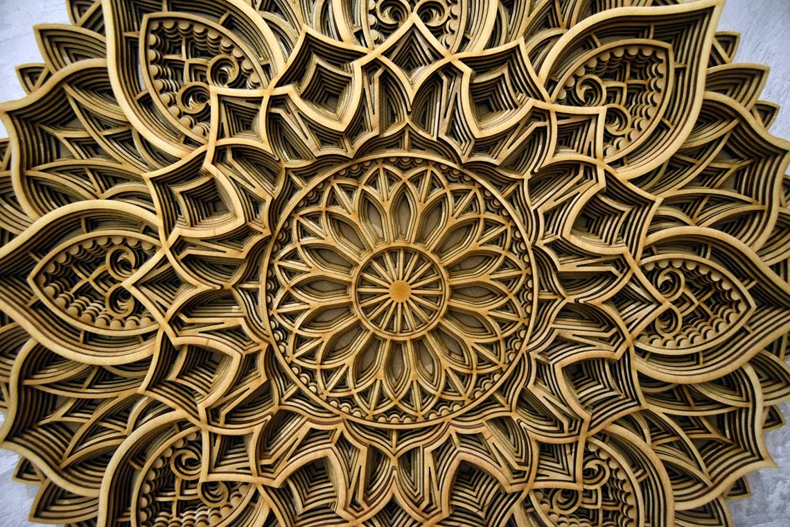 BHDecor Home Wall Decor – Multilayered Laser Cut Carved Elegant Wooden Mandala Hanging MDF Panels for Decoration - Rustic Contemporary Artwork 28.3 x 28.3 inch(72cm), Natural Wood