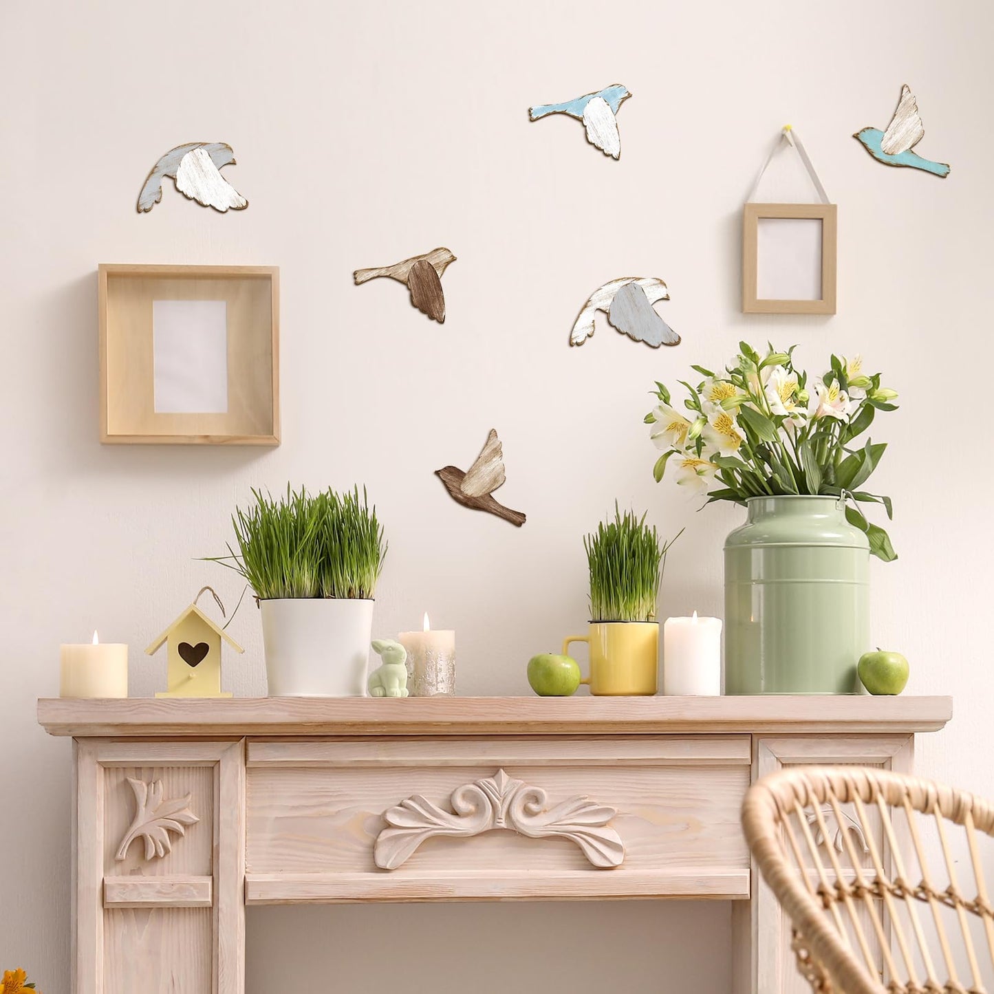 Wesiti 6 Pcs Rustic Bird Wall Art Farmhouse Wooden Flying Bird Rusty Scandinavian Home Wall Decor Art for Home Decorations Living Room Bedroom