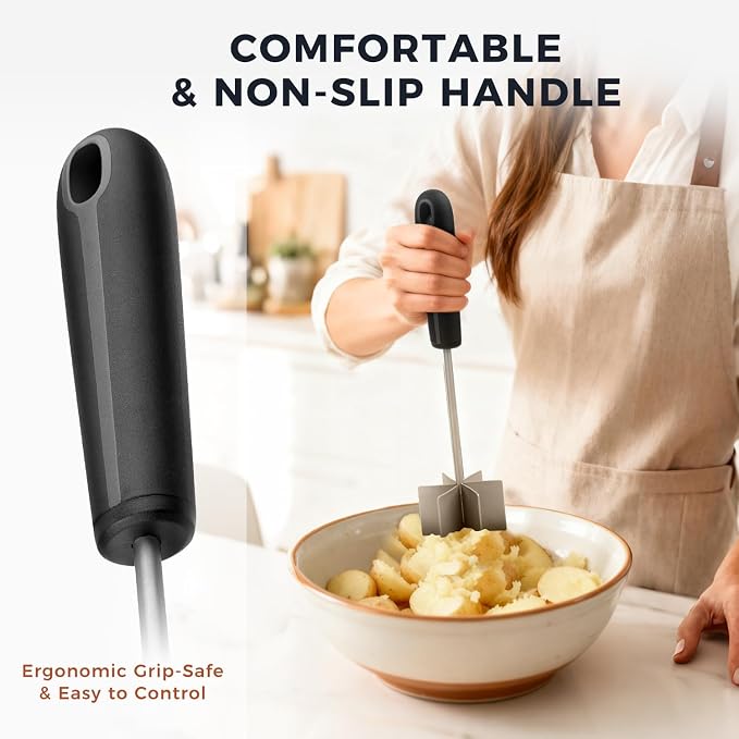 304 Stainless Steel Meat Chopper & Masher, Coinicxcel 10 Inch Heat Resistant Ground Beef Chopper Tool with 6 Curve Blades & Ergonomic Non-Slip Handle, Heavy-Duty Hamburger Smasher Tool Dishwasher Safe