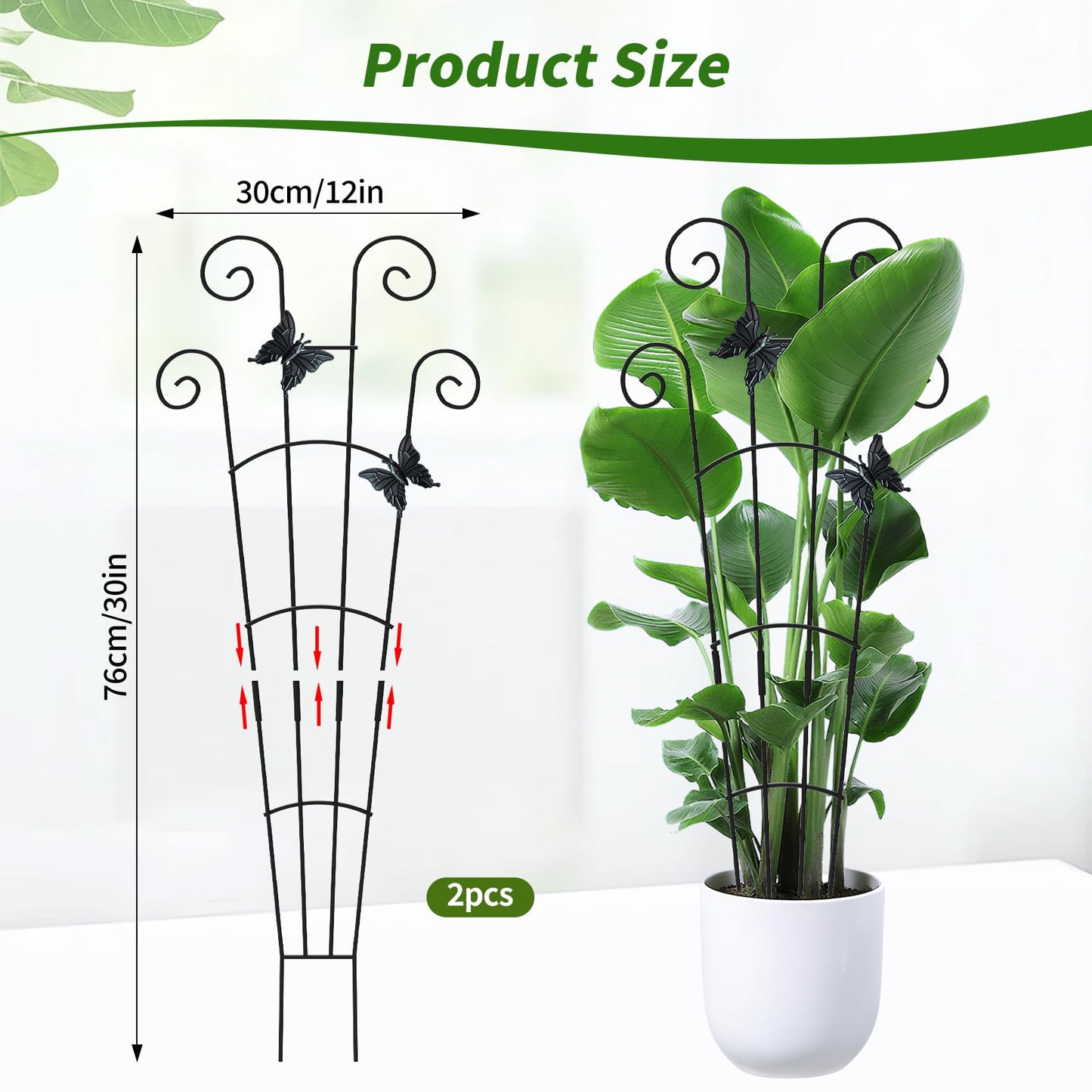 4 Pack 30 InchTaller Plant Trellis for Potted Climbing Plants Indoor,Expandable Metal Garden Trellis for Climbing Plants, Flowers Vine Ivy, Sturdy Houseplant Support for Potted Plants with Ties