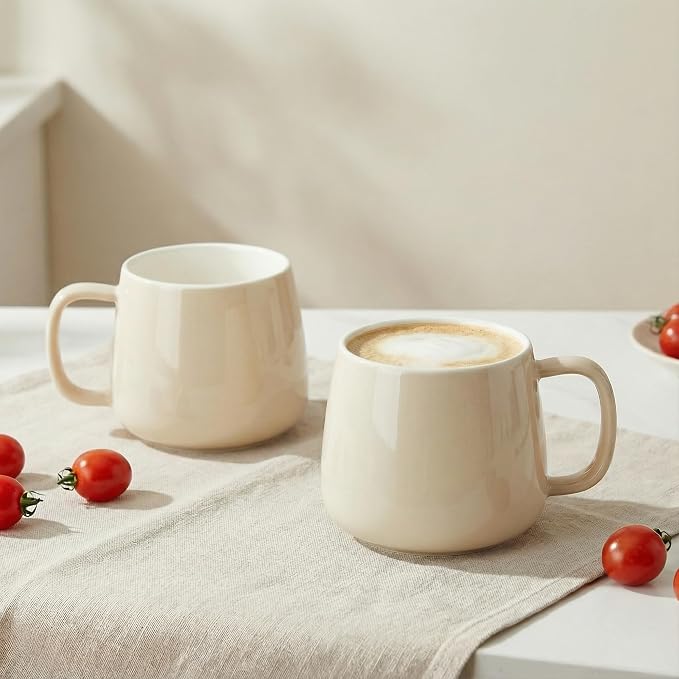 Teocera Coffee Mugs Set of 4-12oz Chip-Resistant Ceramic Cups with Ergonomic Handle | Dishwasher & Microwave Safe Cream Mugs | Keeps Beverage Hot, Perfect for Family Kitchen & Holiday Gifts