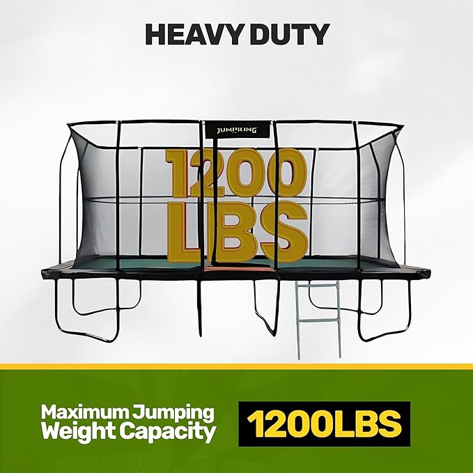 JumpKing Rectangle Trampoline Outdoor with Enclosure, Ladder, and Net, Large Recreational Trampoline for Kids and Adults, ASTM Compliant, Heavy Duty, Weather-Resistant, 1200LBS Capacity