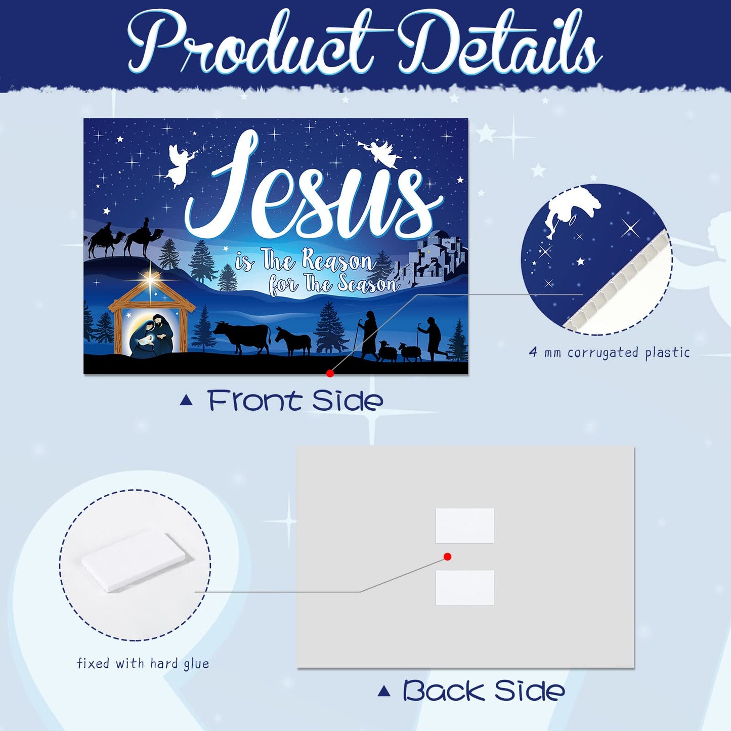 Capoda 24inch Christmas Holy Nativity Yard Sign with Stakes Jesus Is the Reason for Season Lawn Sign Manger Religious Xmas Yard Decorations Outdoor for Religious Xmas Outdoor Party Decor(Blue)