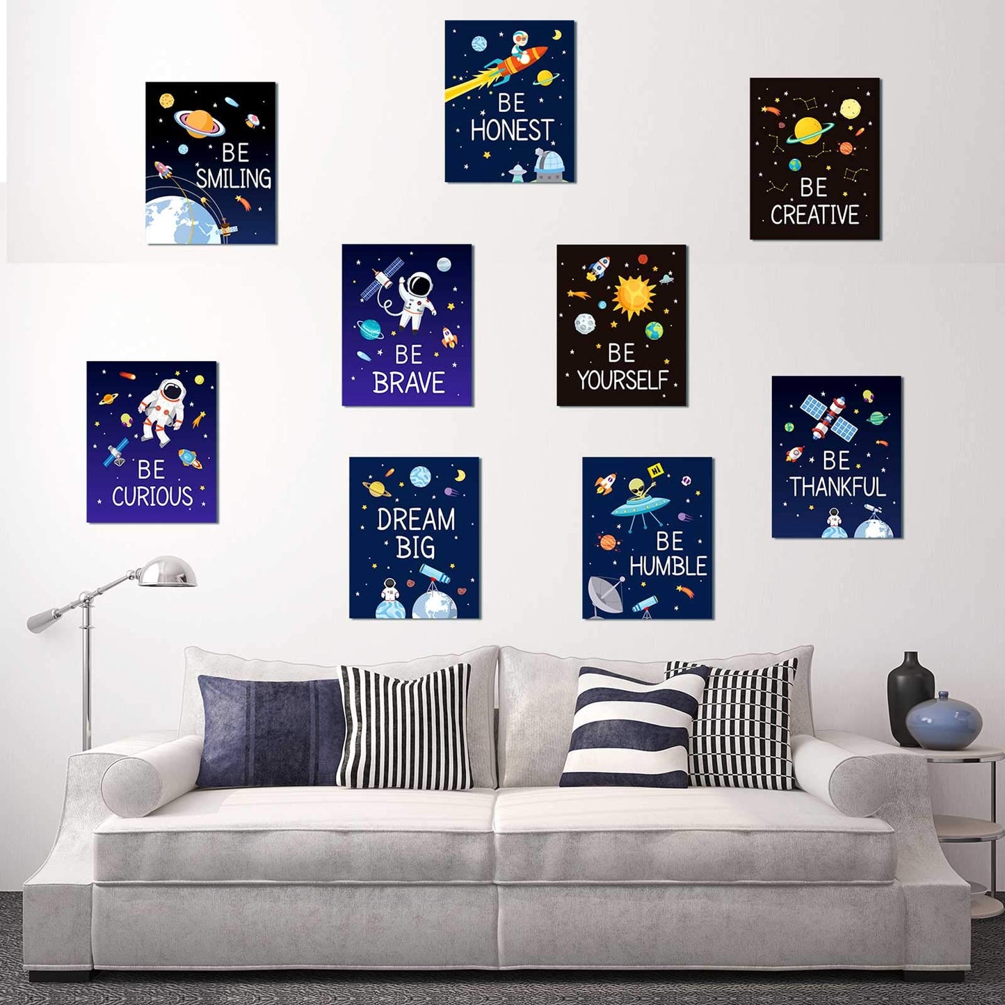 Zonon 9 Pieces Outer Space Decor for Kids Room Boy Bedroom 8 x 10 Inch Outer Space Unframed Posters Inspirational Art Decoration for Boys and Girls Playroom Nursery College Dorm Decor
