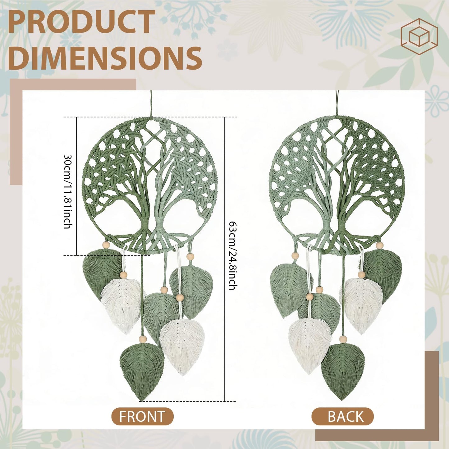GYHPD Finished Macrame Green Leaves Tree Of Life, No Weaving Required, Boho Wall Decor, Handmade Home Decor, New Home Gift, Unique Decor Art, Handmade Enthusiast Gift for Home Living Room Bedroom