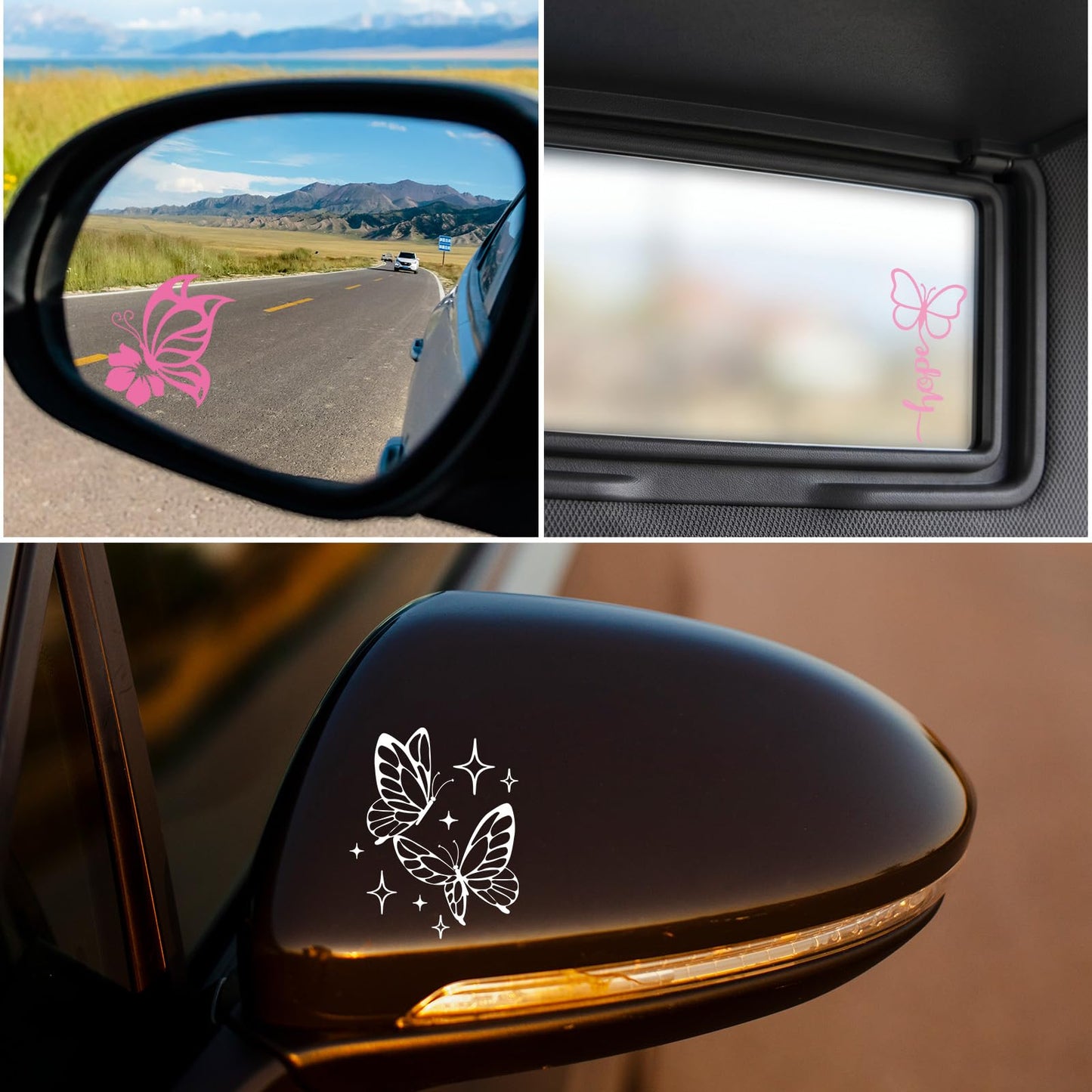Dazoratix Butterfly Rearview Mirror Decals - 6 Pcs Cute Car Rear View Sticker Pink Waterproof Window Vinyl Accessories Gift for Women Girl Auto Interior Bumper Tumbler Trucks Laptop Water Bottle Decor