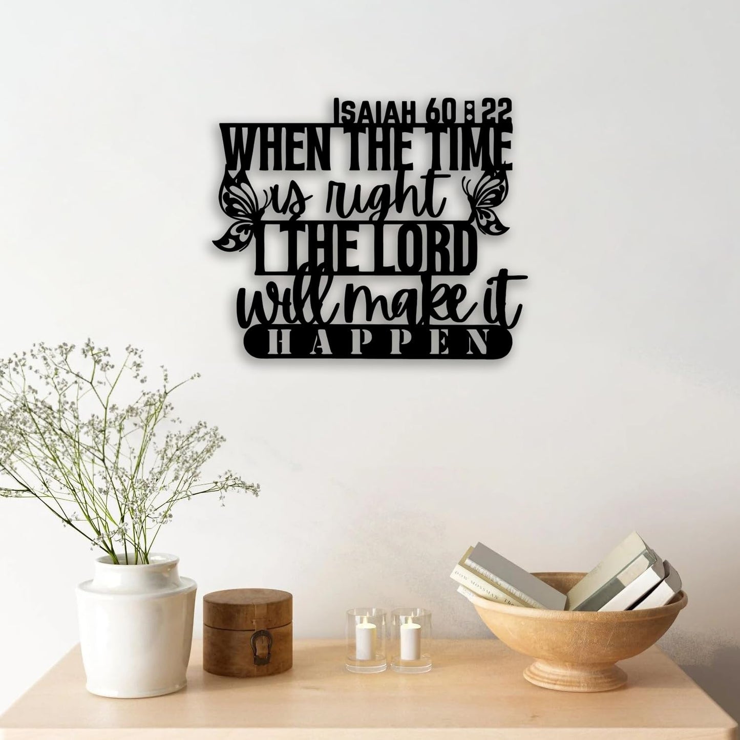 Isaiah 60 22 Butterfly Metal Wall Decor - Christian Faith Room Decor Motivational Inspirational Scripture Wall Art Home Decor for Living Room, Bedroom, Dining Room, Office (Black)